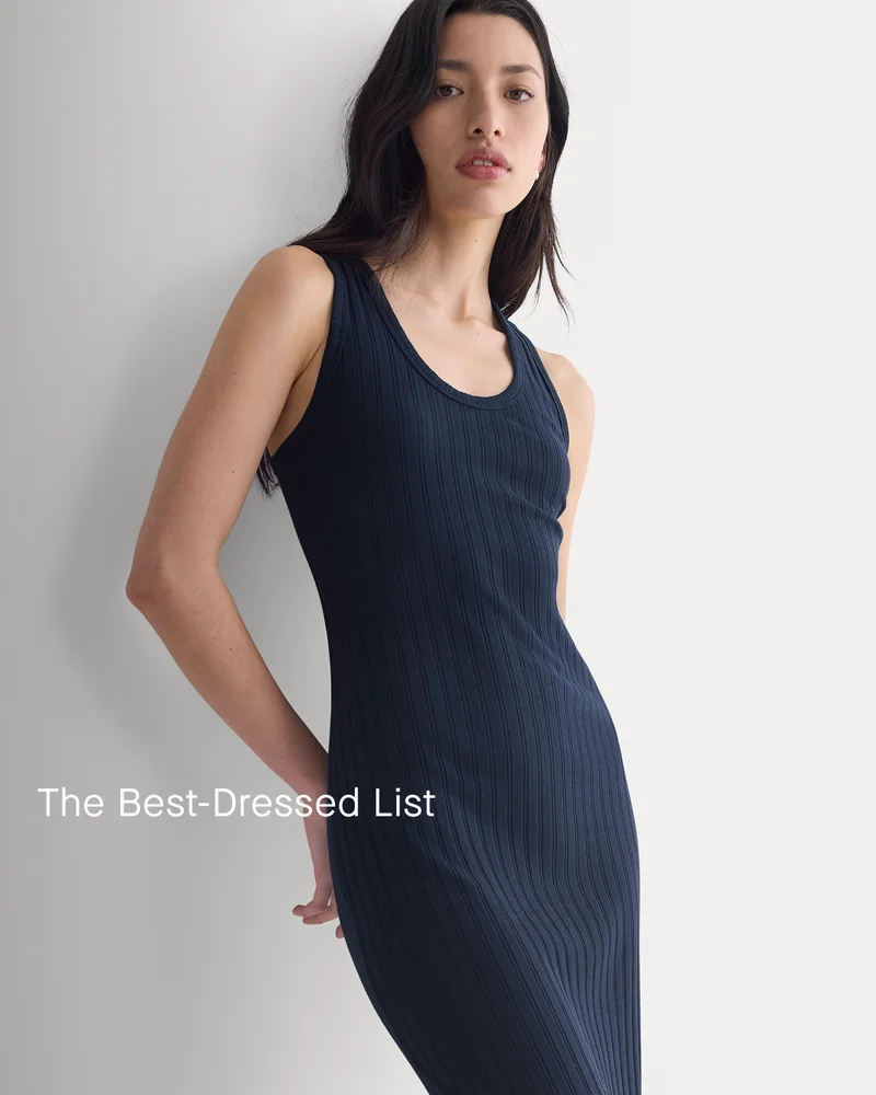 Image | The Best-Dressed List | Model | Scoop-Neck Midi Dress in Pointelle Knit | Deep Navy