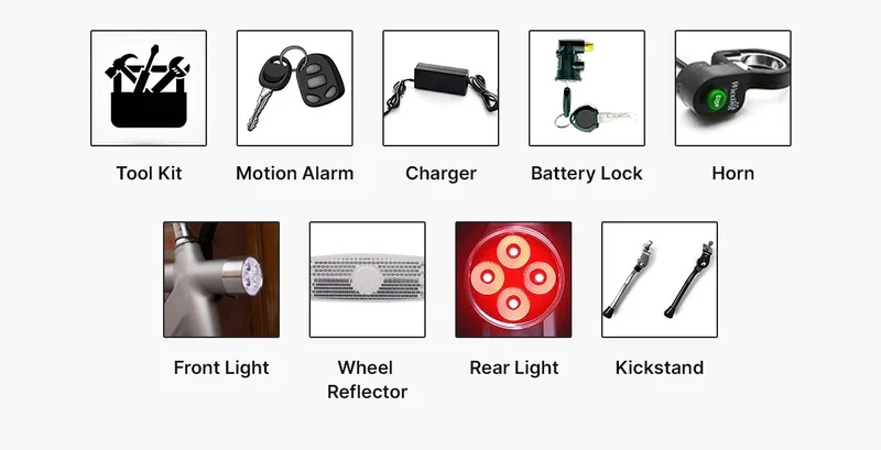 Tool Kit Motion&nbsp;Alarm Charger Battery Lock Horn Front Light Wheel Reflectors Rear Light Kickstand