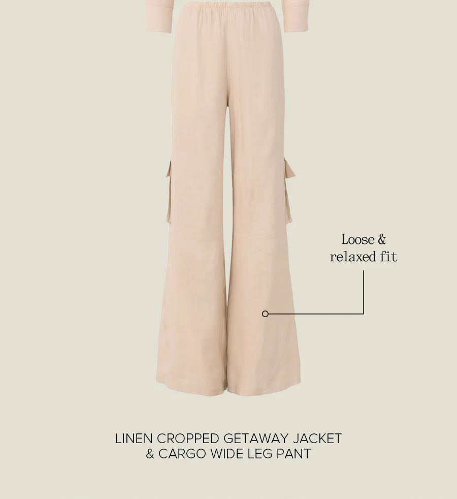 Linen Getaway Cargo Leg Pant. Loose and relaxed fit.