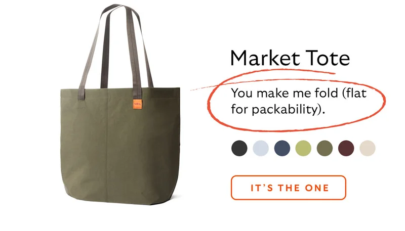 [Product name] Market Tote [Starburst] You make me fold (flat for packability). CTA It’s the one