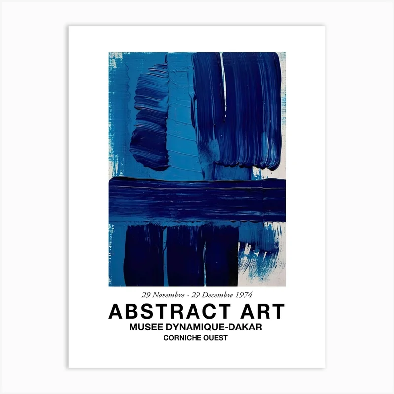 Image of Blue Brush Strokes Abstract 1 Exhibition Poster Art Print