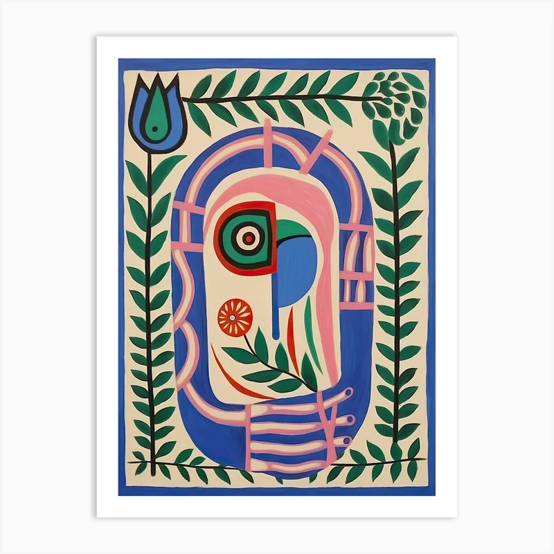 Image of Folk Abstract Face Illustration 3 Art Print
