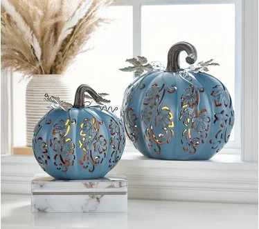 Set of 2 Indoor/Outdoor Illuminated Pumpkins by Valerie