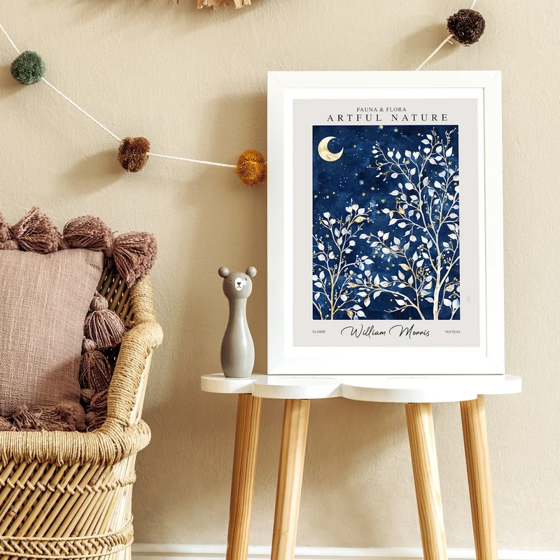 Image of William Morris Night Moon And Stars Botanical Exhibition Art Print