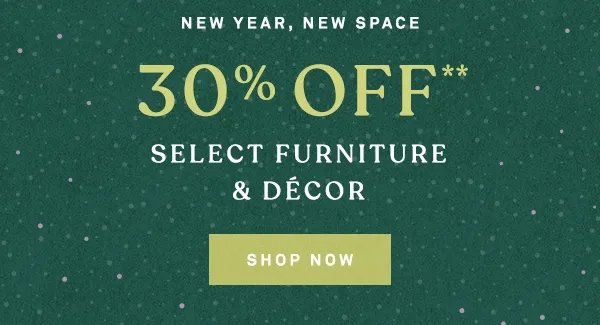 New Year, new space. 30% off select furniture & decor. Shop now.