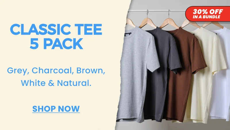 Classic Tee 5-Pack: Grey, Charcoal, Brown, Natural, White