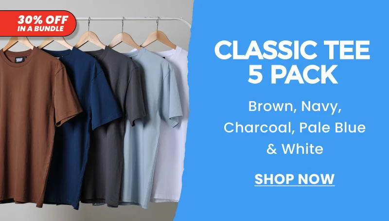 Classic Tee 5-Pack: Brown, Navy, Charcoal, Pale Blue, White