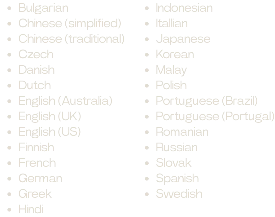 supported languages