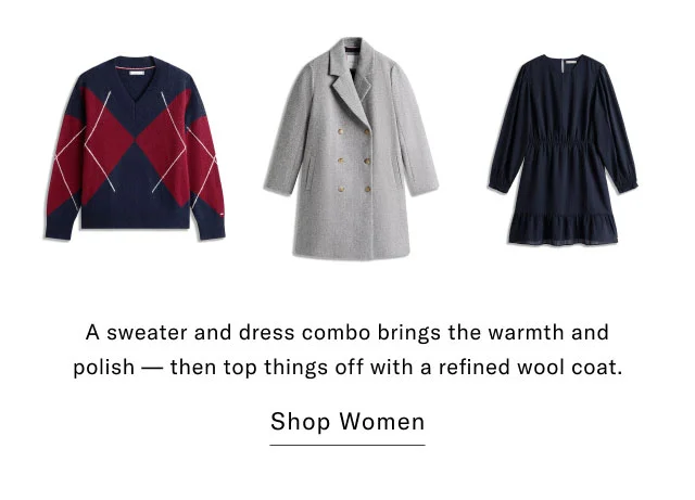 A sweater and dress combo brings the warmth and polish then top things off with a refined wool coat. Shop Women