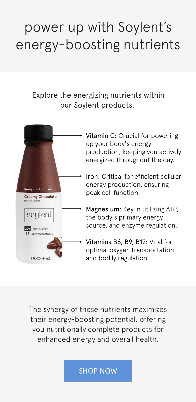 power up with soyent's energy boosting nutrients