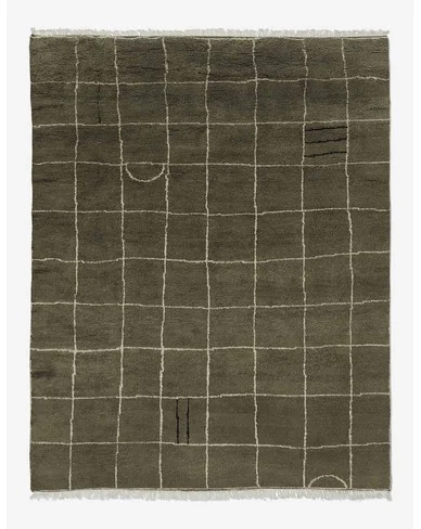 Irregular Grid Hand-Knotted Wool Rug by Sarah Sherman Samuel-Khaki / 10' x 14'
