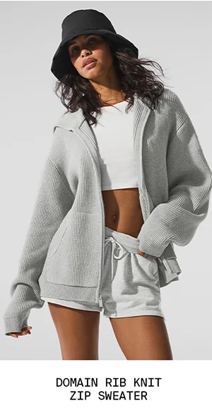 Domain Rib Knit Zip Sweater