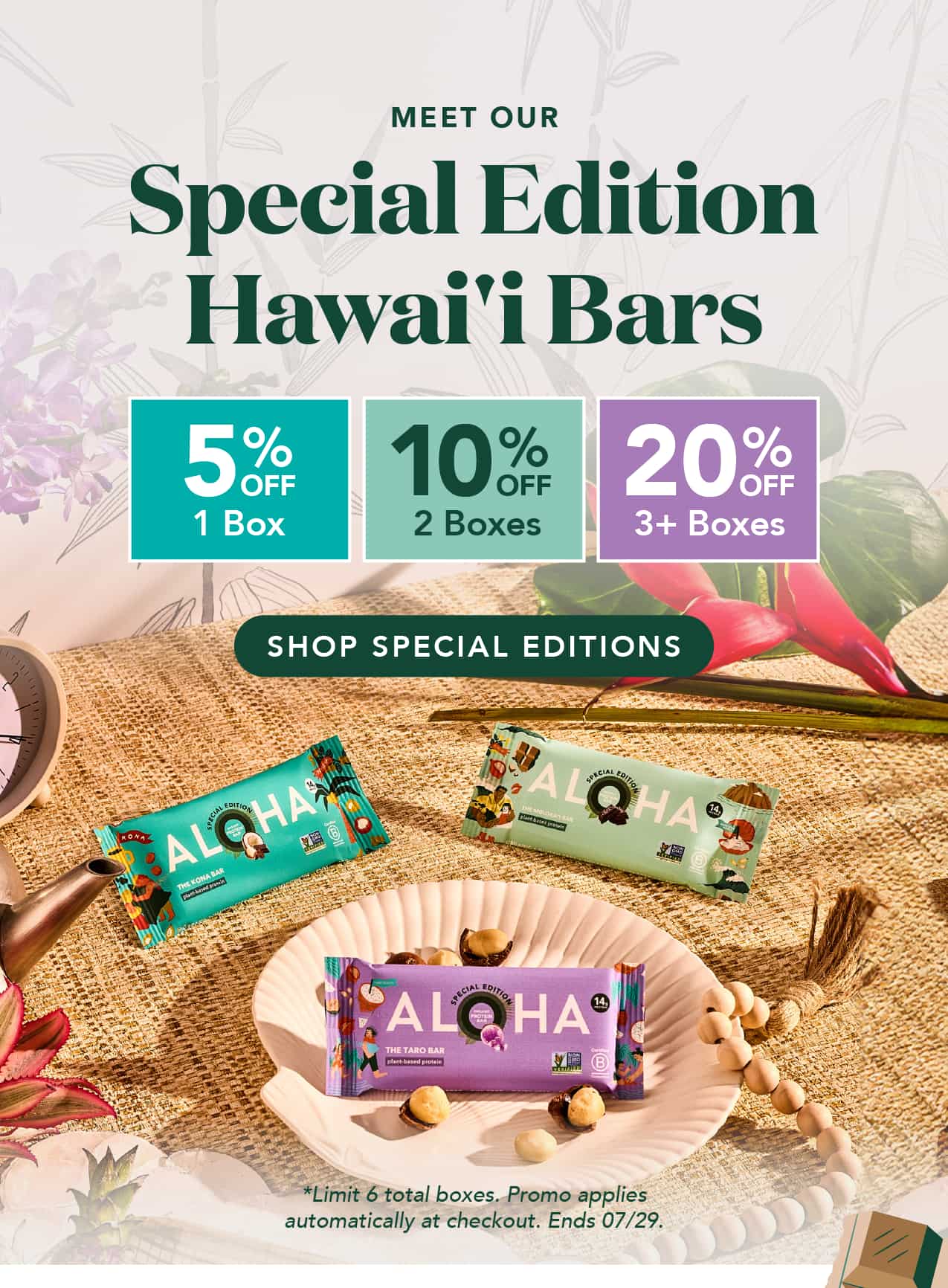 Special Edition Sale: 5% off one box, 10% off two boxes, 20% off three or more boxes. Limit 6