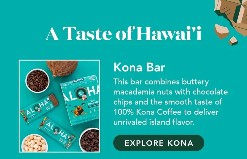 Kona Bar: a combination of butter macadamia nuts, chocolate chips, and 100% Kona Coffee