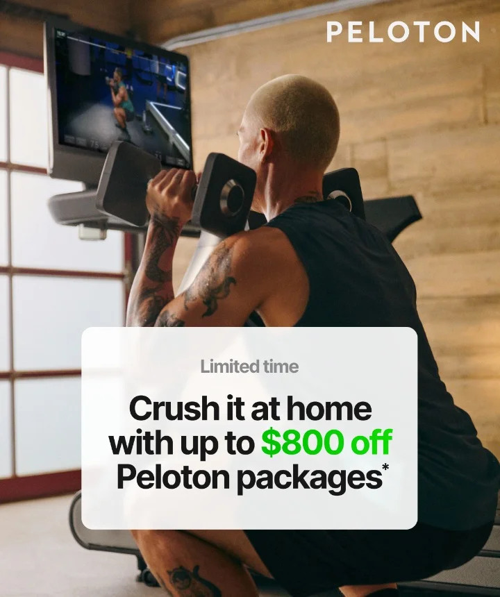 Crush it at home with up to $800 off Peloton packages*