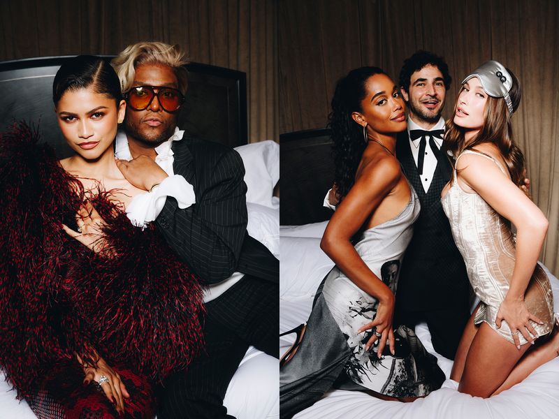 Image may contain: Zendaya, Laura Harrier, Hailey Baldwin, Zac Posen, Accessories, Jewelry, Ring, People, Person, and Adult