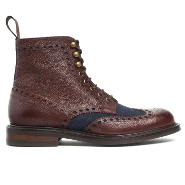 Melrose R Derby Brogue Boot in Burgundy Grain Leather/Ocean Tweed