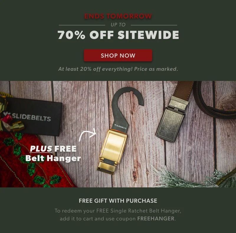 Score a great deal on gifts — plus get a free gift yourself. Up to 70% off sitewide + FREE Single Ratchet Belt Hanger.