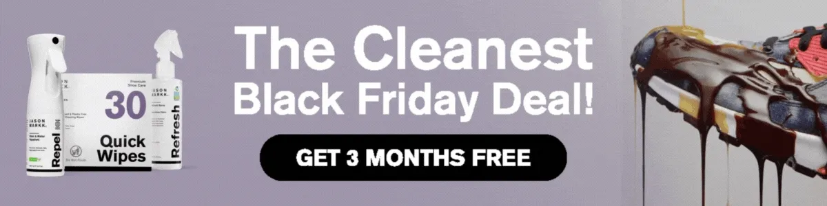 A medium shot displays two white spray bottles and a box of '30 Quick Wipes' on a purple background, with text reading 'The Cleanest Black Friday Deal...
