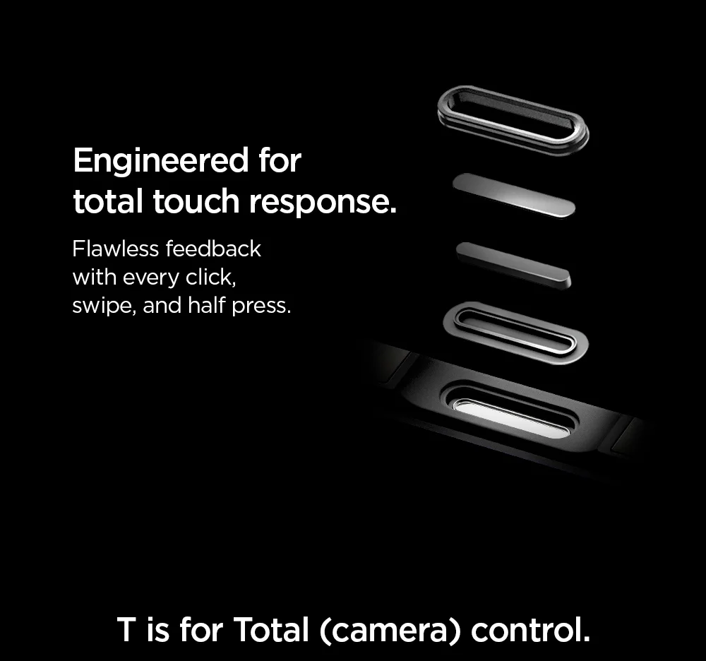 Engineered for total touch response. Flawless feedback with every click, swipe, and half press.  T is for Total (camera) control.