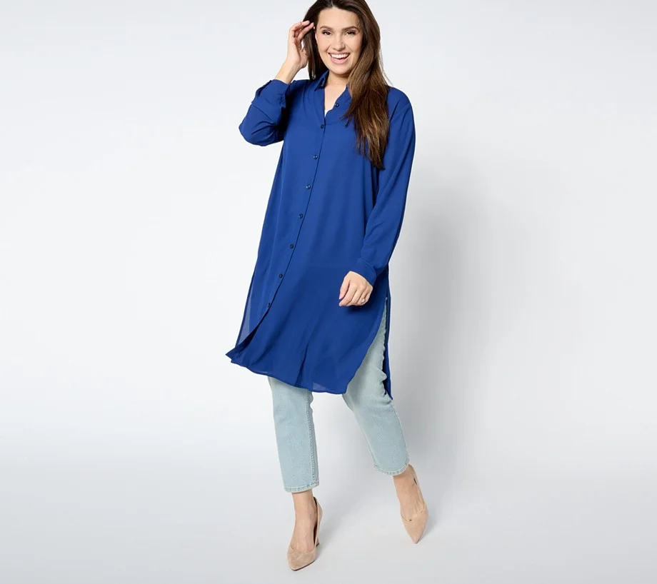 Susan Graver Every Day Petite Woven Georgette A-Line Duster