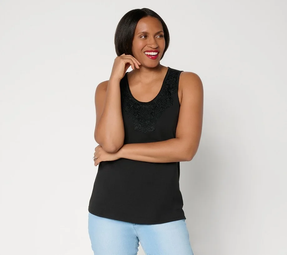 Ree by The Pioneer Woman Knit Tank Top with Lace Medallion Trim