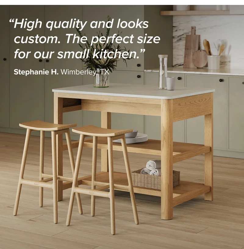 High quality and looks custom. The perfect size for our small kitchen.