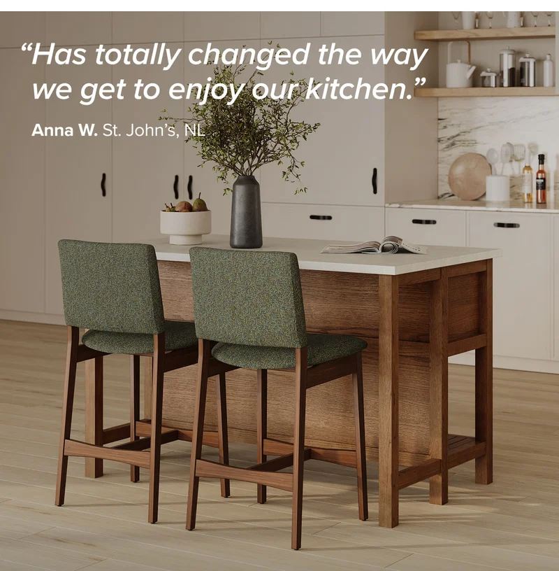 Our stylists recommend: Quincy Smoked Oak + Nosh Walnut & Hemlock Green.