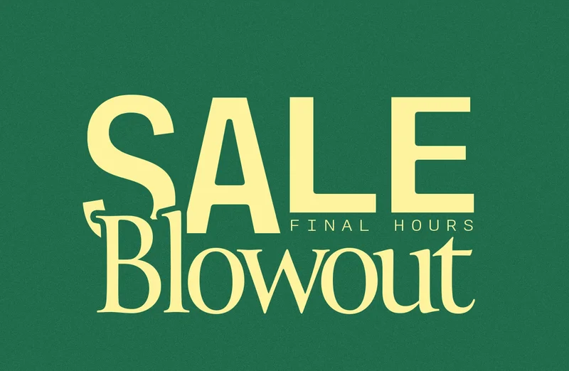 Bold yellow 'SALE' and 'Blowout' text with 'FINAL HOURS' in smaller font, centered on a dark green background. Highlighting a limited-time discount event.