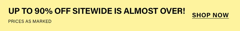 Yellow promotional banner announces a sitewide discount up to 90% off, stating the limited-time offer is almost over. Call to action: "SHOP NOW".