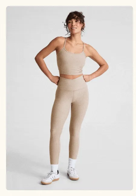 Spacedye At Your Leisure High Waisted Midi Legging in Sand Swept Heather