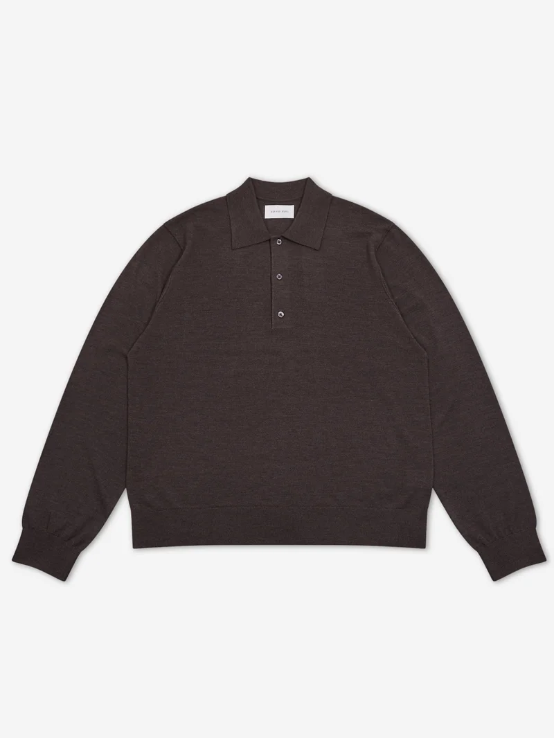 Image of Berner Kuhl Merino Wool Knit Polo - Chocolate