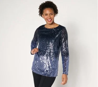 Susan Graver Occasions Ombre Sequin Long-Sleeve Top