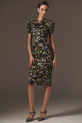 Helsi Piper Short-Sleeve Embroidered Floral Sequin Midi Dress