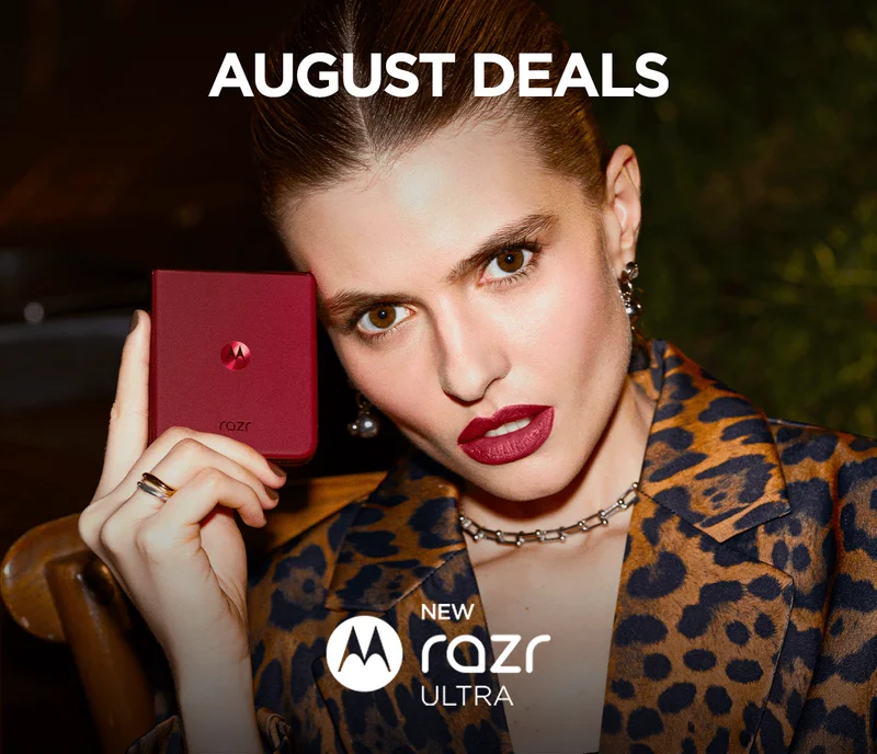 Someone holding the new motorola razr ultra and looking into the camera