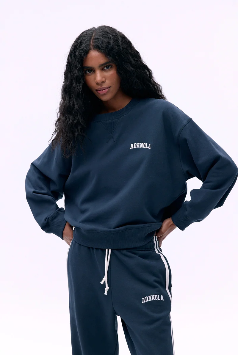Varsity Loose Fit Sweatshirt - Midnight Blue/Marshmallow White