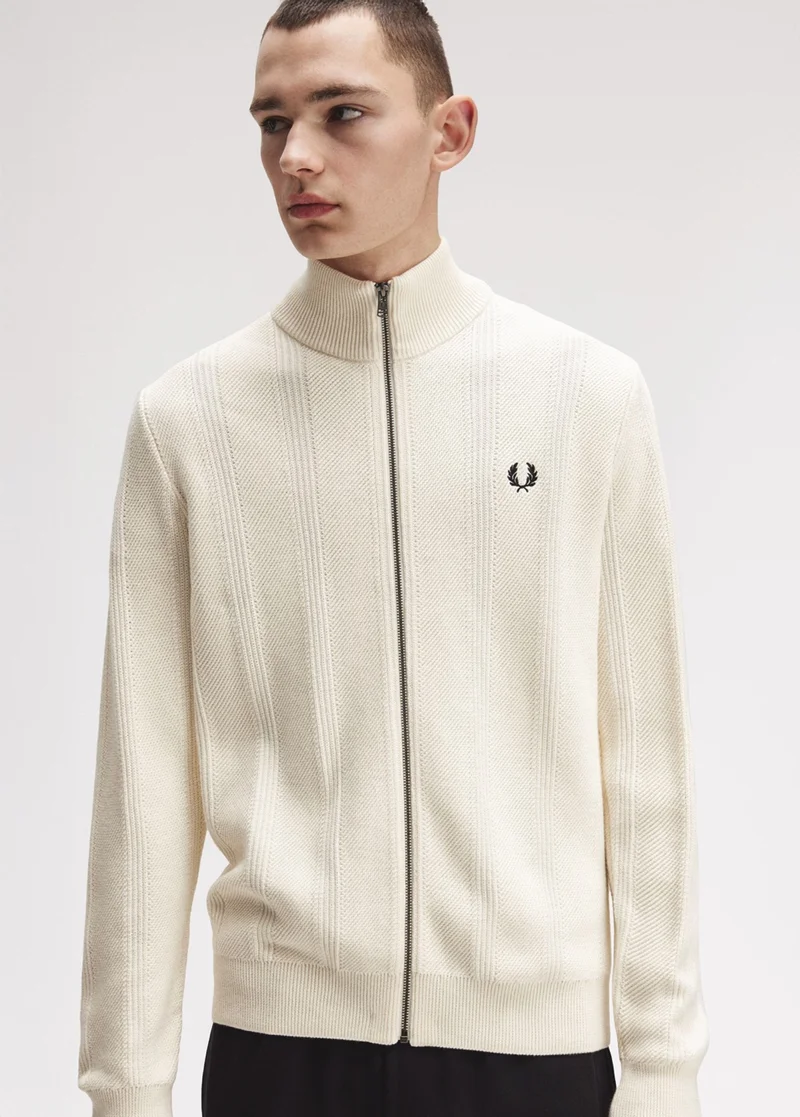 full zip ecru knitted sweatshirt