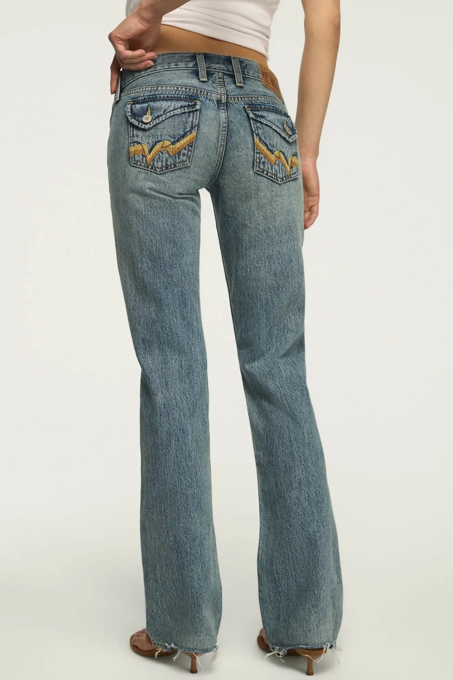 Image of Lucky Brand Ultra Low Rise Lil Maggie Flare - Women's Pants Denim Flare Flared Jeans in Blog It Wash