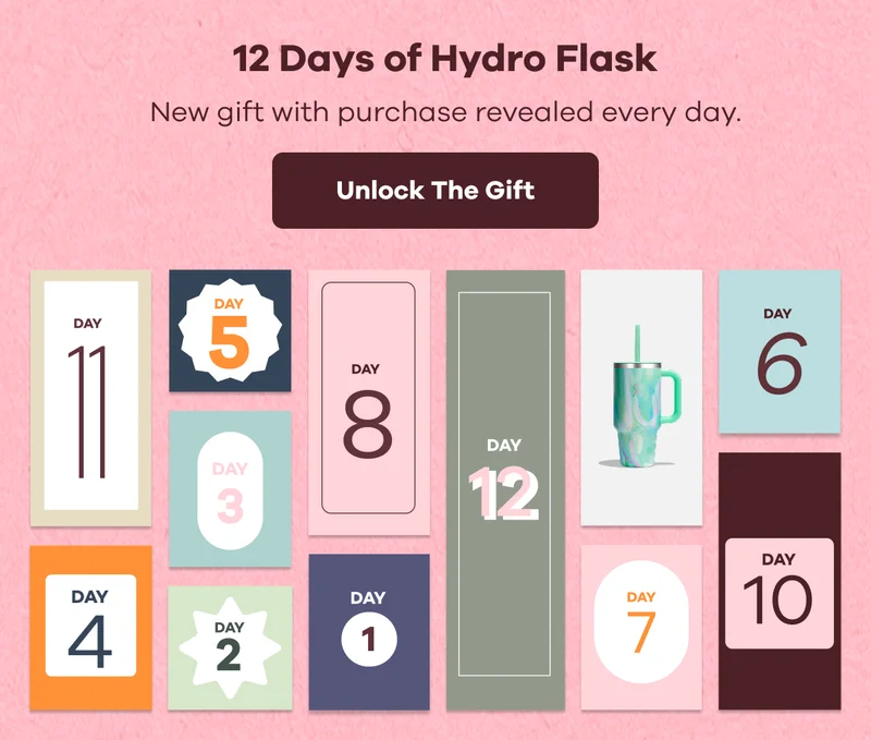 12 Days of Hydro Flask. New gift with purchase revealed every day. | Unlock The Gift