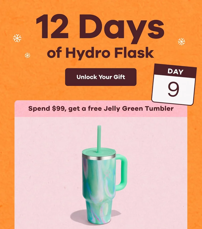 12 Days of Hydro Flask Day 9. Spend $99, get a Jelly Green Tumbler | Unlock Your Gift