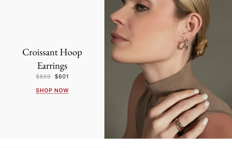 14k Solid Gold Diamond Croissant Hoop Earrings