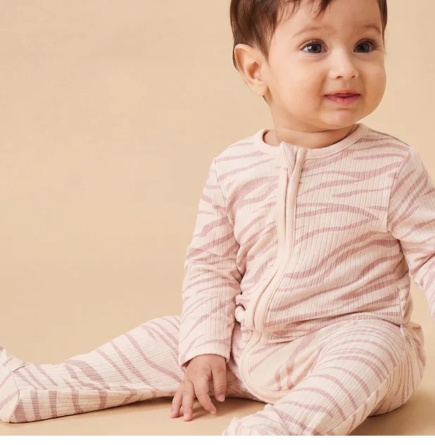 Zebra Sands Ribbed Clever Zip Baby Pajamas