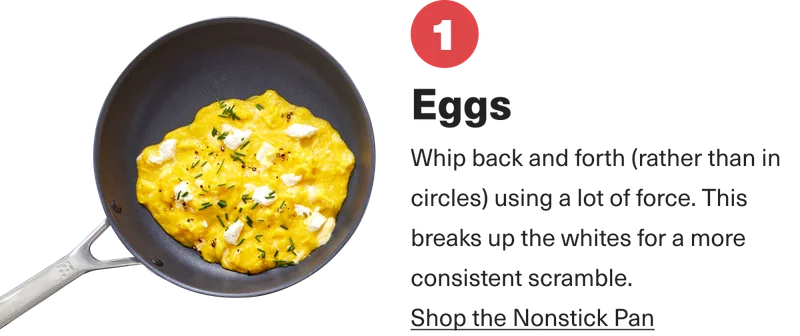 Scrambled eggs in a Misen nonstick pan.