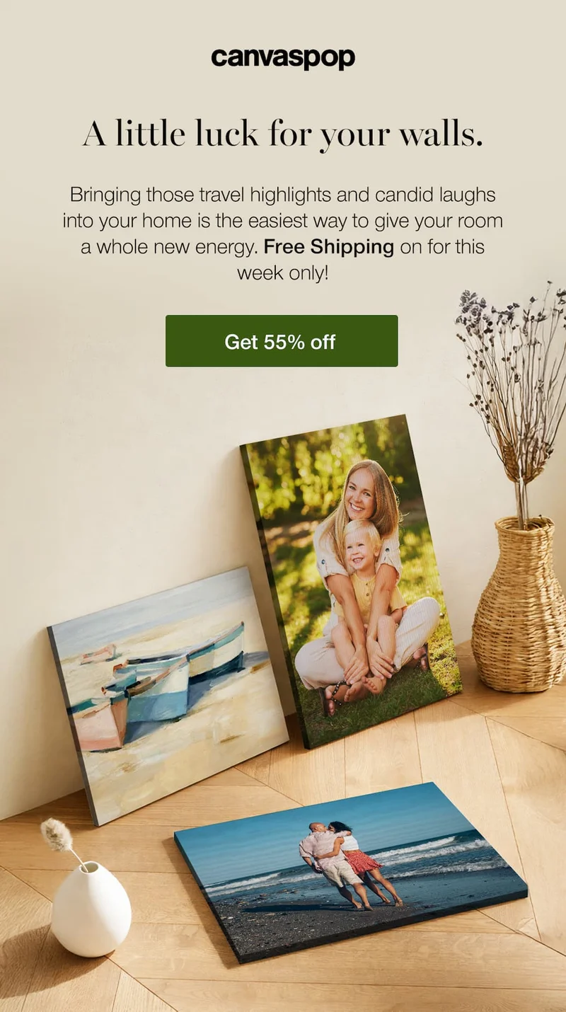 A little luck for your walls. Most of our best moments stay hidden away in a camera roll. Bringing those travel highlights and candid laughs into your home is the easiest way to give your room a whole new energy. Free Shipping on for this week only!