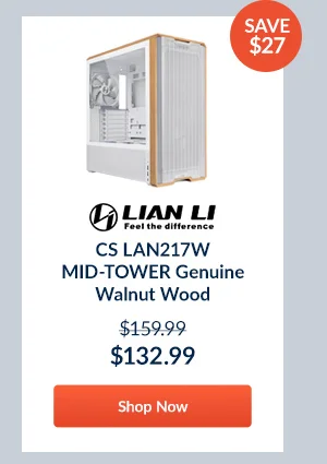 LIAN-LI CS LAN217W MID-TOWER Genuine Walnut Wood White Case