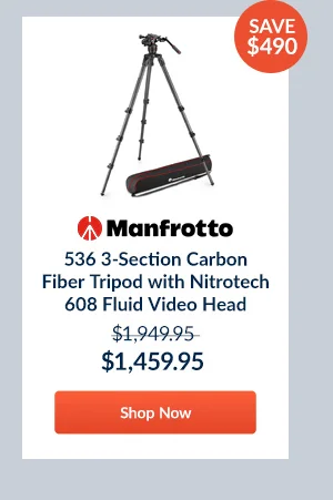 Manfrotto 536 3-Section Carbon Fiber Tripod with Nitrotech 608 Fluid Video Head