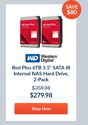 WD Red Plus 6TB 3.5inches SATA III Internal NAS Hard Drive, 2-Pack