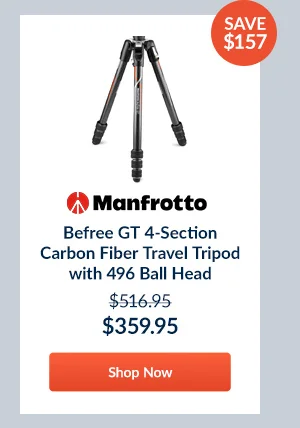 Manfrotto Befree GT 4-Section Carbon Fiber Travel Tripod with 496 Ball Head