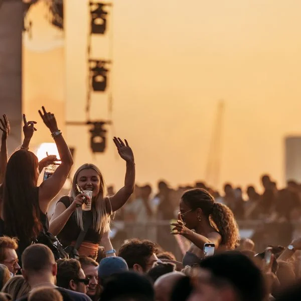 Sunset at a music festival