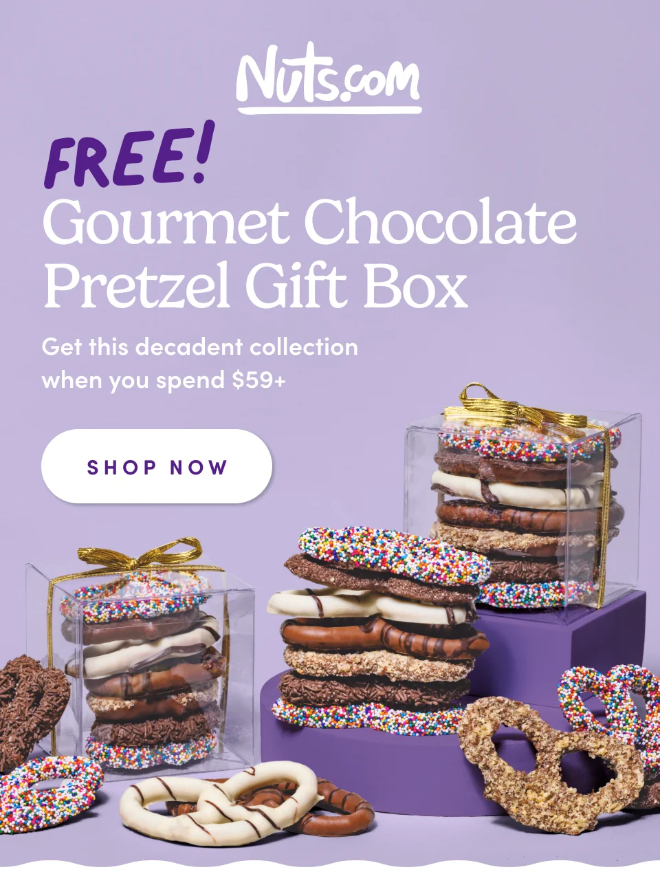 Free Gourmet Chocolate  Pretzel Gift Box; Get this decadent collection when you spend $59+ Now